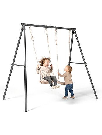 Portique Balançoire Double Jardin HyperMotion - Acier 3-12 Ans - 2 Sièges 100kg