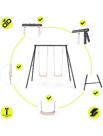 Portique Balançoire Double Jardin HyperMotion - Acier 3-12 Ans - 2 Sièges 100kg