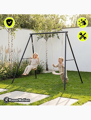 Portique Balançoire Double Jardin HyperMotion - Acier 3-12 Ans - 2 Sièges 100kg