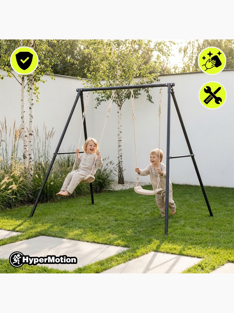 Portique Balançoire Double Jardin HyperMotion - Acier 3-12 Ans - 2 Sièges 100kg Gris - Kiabi