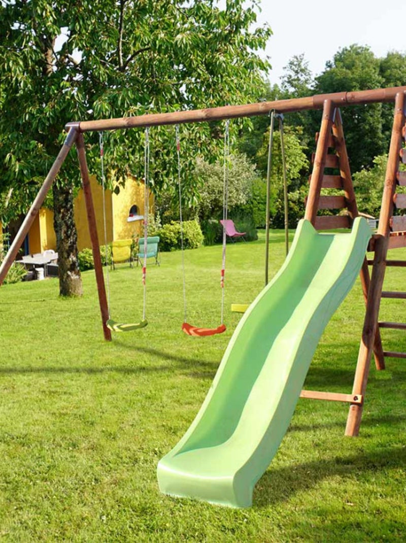 Portique balançoire en bois 3 agrès et toboggan VIOLAINE Marron - Kiabi