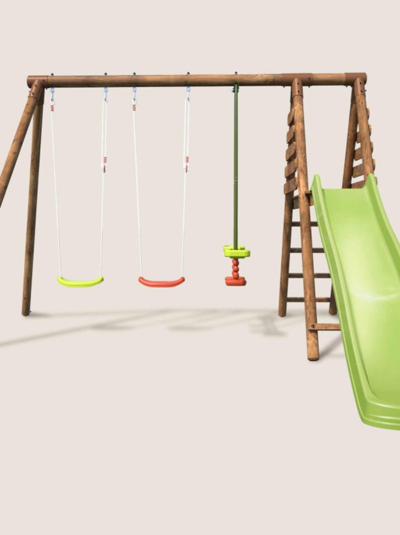 Portique balançoire en bois 3 agrès et toboggan VIOLAINE Marron - Kiabi
