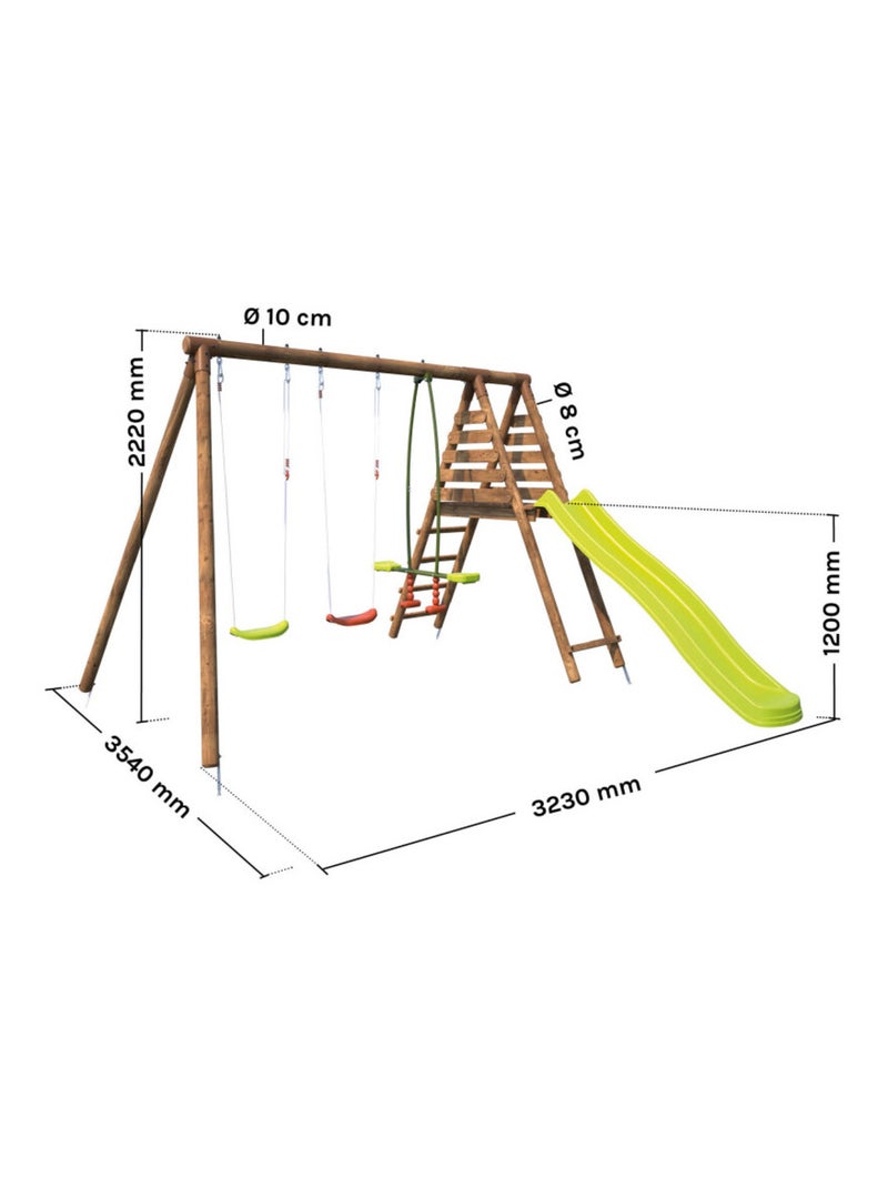 Portique balançoire en bois 3 agrès et toboggan VIOLAINE Marron - Kiabi