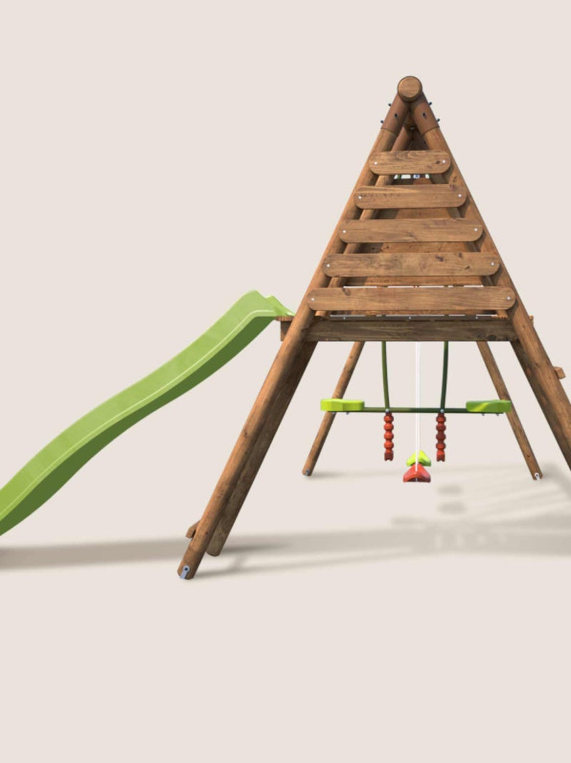 Portique balançoire en bois 3 agrès et toboggan VIOLAINE Marron - Kiabi