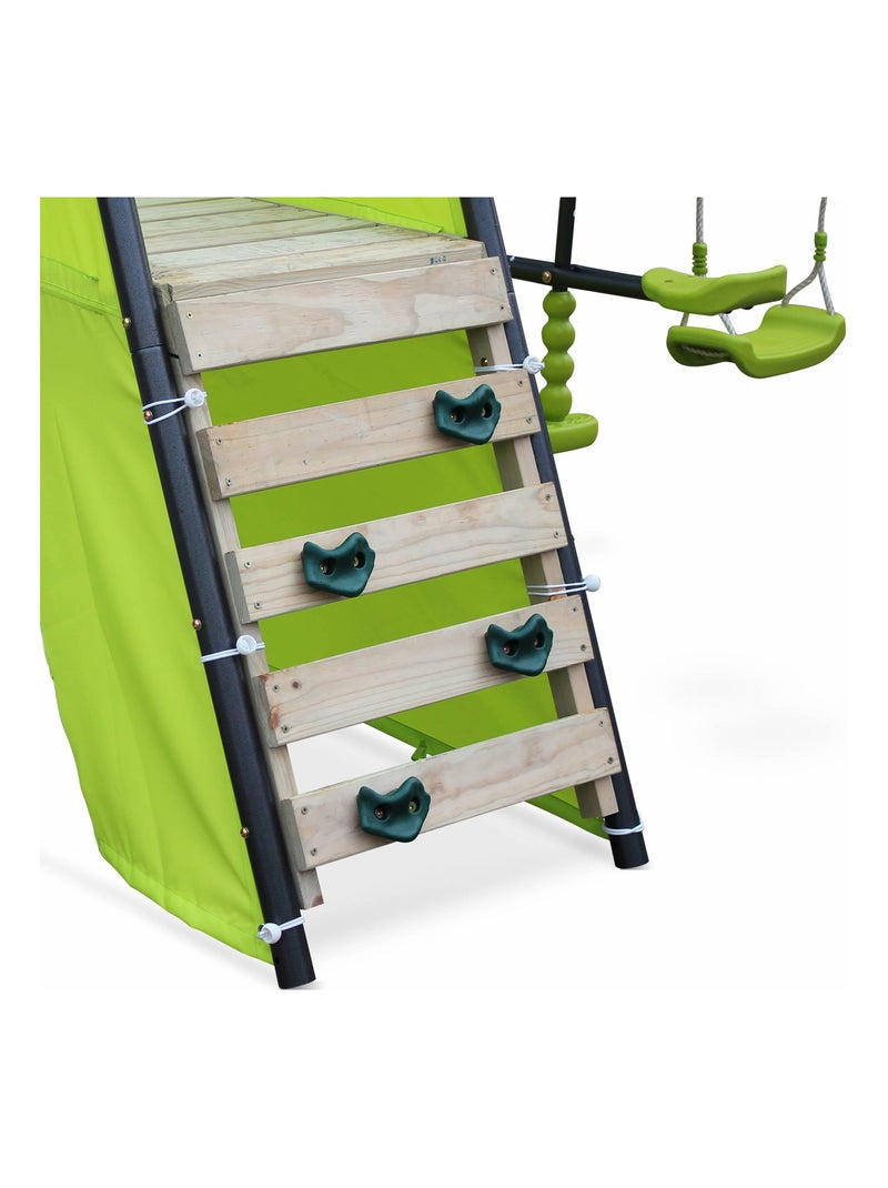 Portique balançoires, face à face, toboggan Libeccio Vert - Kiabi