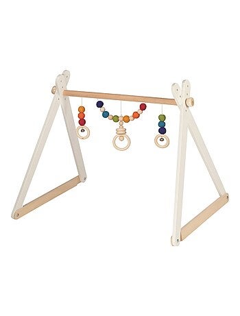 Portique d'activités en bois arc-en-ciel