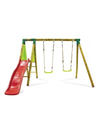 Portique en bois "Balanga" - Avec 1 Toboggan et 2 Balançoires.