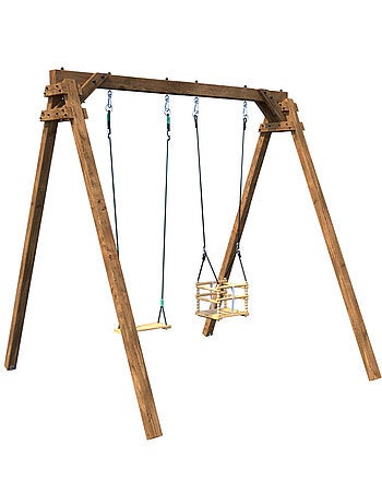 Portique en bois carré 2 agrès avec balançoire bébé AMBRE