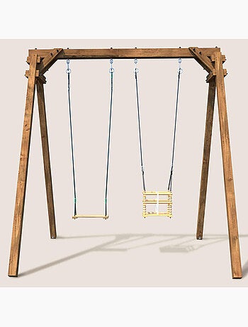 Portique en bois carré 2 agrès avec balançoire bébé AMBRE