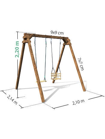 Portique en bois carré 2 agrès avec balançoire bébé AMBRE