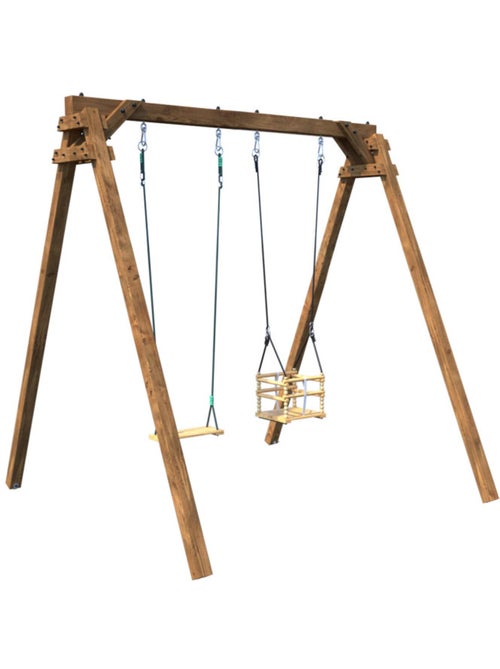 Portique en bois carré 2 agrès avec balançoire bébé AMBRE - Kiabi