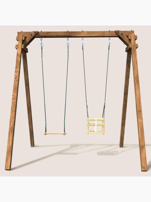 Portique en bois carré 2 agrès avec balançoire bébé AMBRE - Kiabi