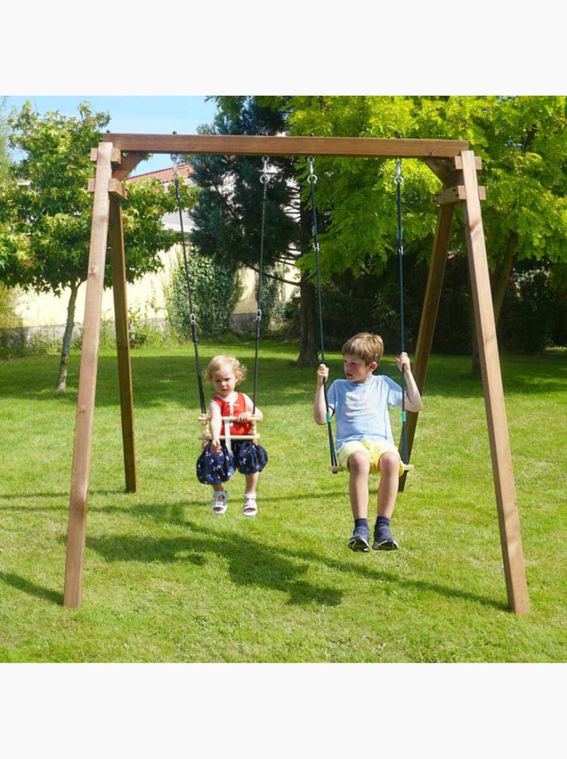 Portique en bois carré 2 agrès avec balançoire bébé AMBRE Marron - Kiabi