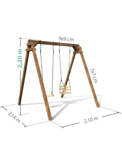 Portique en bois carré 2 agrès avec balançoire bébé AMBRE - Kiabi