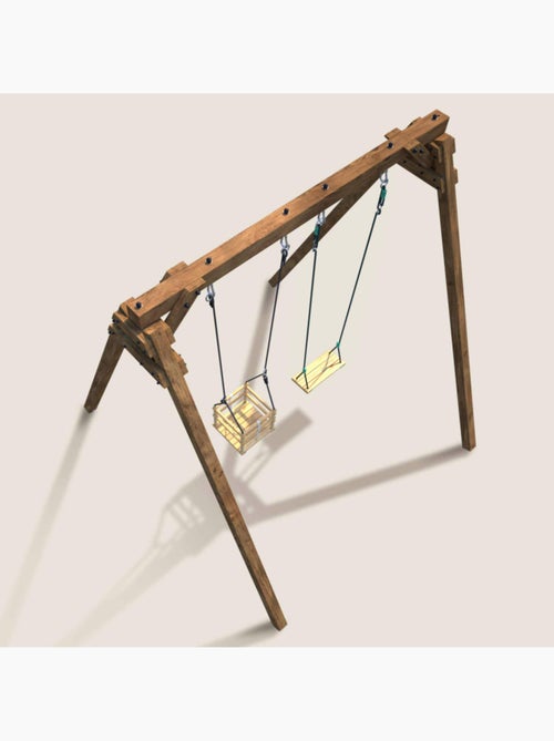 Portique en bois carré 2 agrès avec balançoire bébé AMBRE - Kiabi