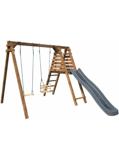 Portique en bois carré 2 agrès avec balançoire bébé et toboggan PRUNE - Kiabi