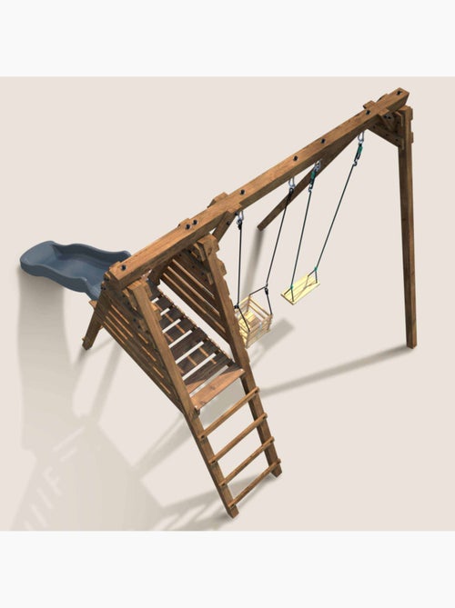 Portique en bois carré 2 agrès avec balançoire bébé et toboggan PRUNE - Kiabi