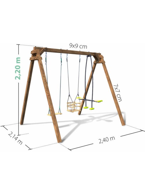 Portique en bois carré 3 agrès avec balançoire bébé et face à face PIERRE - Kiabi