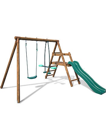Portique en bois rond 2 agrès avec balançoire et face à face MENTHE