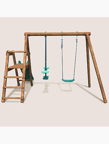 Portique en bois rond 2 agrès avec balançoire et face à face MENTHE