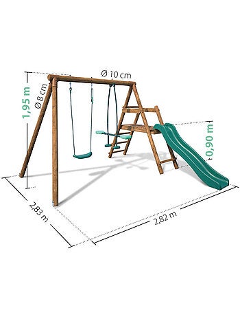 Portique en bois rond 2 agrès avec balançoire et face à face MENTHE