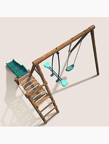 Portique en bois rond 2 agrès avec balançoire et face à face MENTHE
