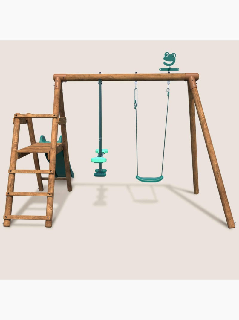 Portique en bois rond 2 agrès avec balançoire et face à face MENTHE Marron - Kiabi
