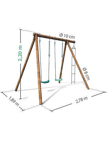 Portique en bois rond 3 agrès avec échelle ARTHUR