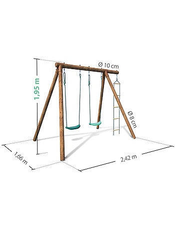 Portique en bois rond 3 agrès avec échelle TONKA