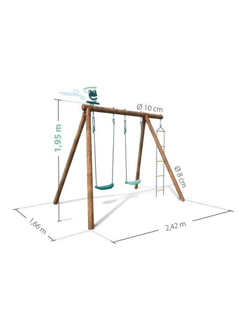 Portique en bois rond 3 agrès avec échelle TONKA - Kiabi