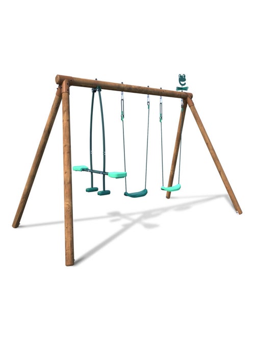 Portique en bois rond 3 agrès avec face à face PACCO - Kiabi