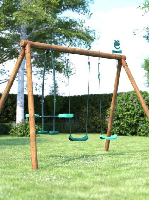 Portique en bois rond 3 agrès avec face à face PACCO - Kiabi
