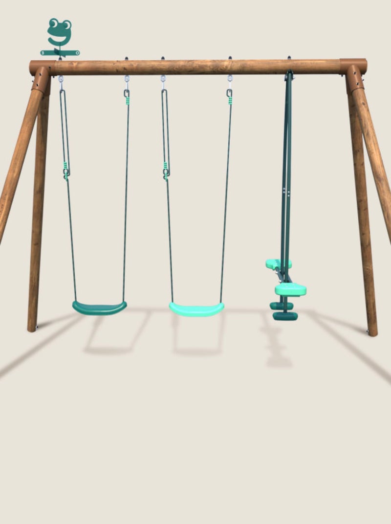 Portique en bois rond 3 agrès avec face à face POLO Marron - Kiabi
