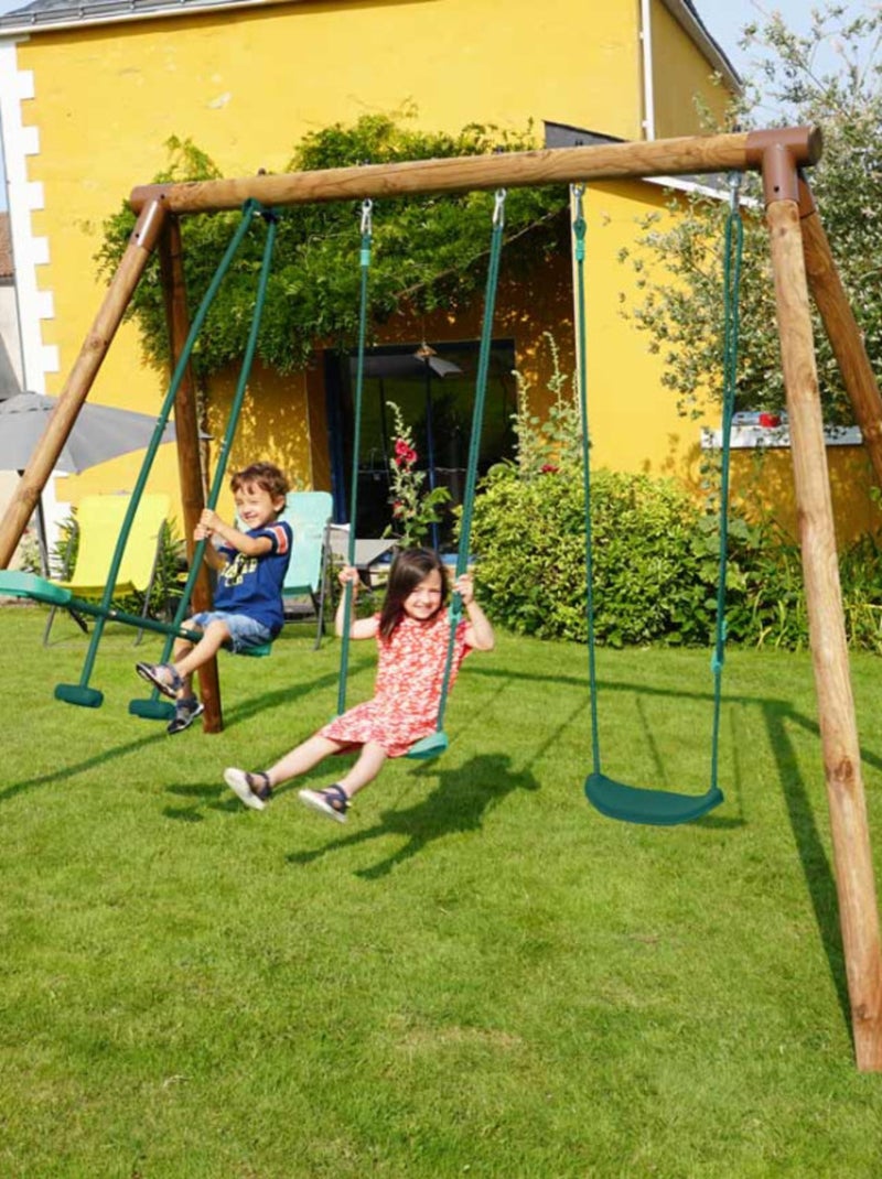 Portique en bois rond 3 agrès avec face à face POLO Marron - Kiabi