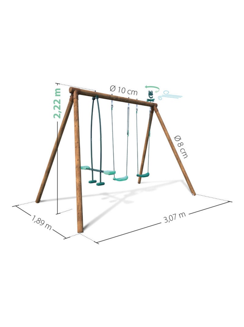 Portique en bois rond 3 agrès avec face à face POLO Marron - Kiabi