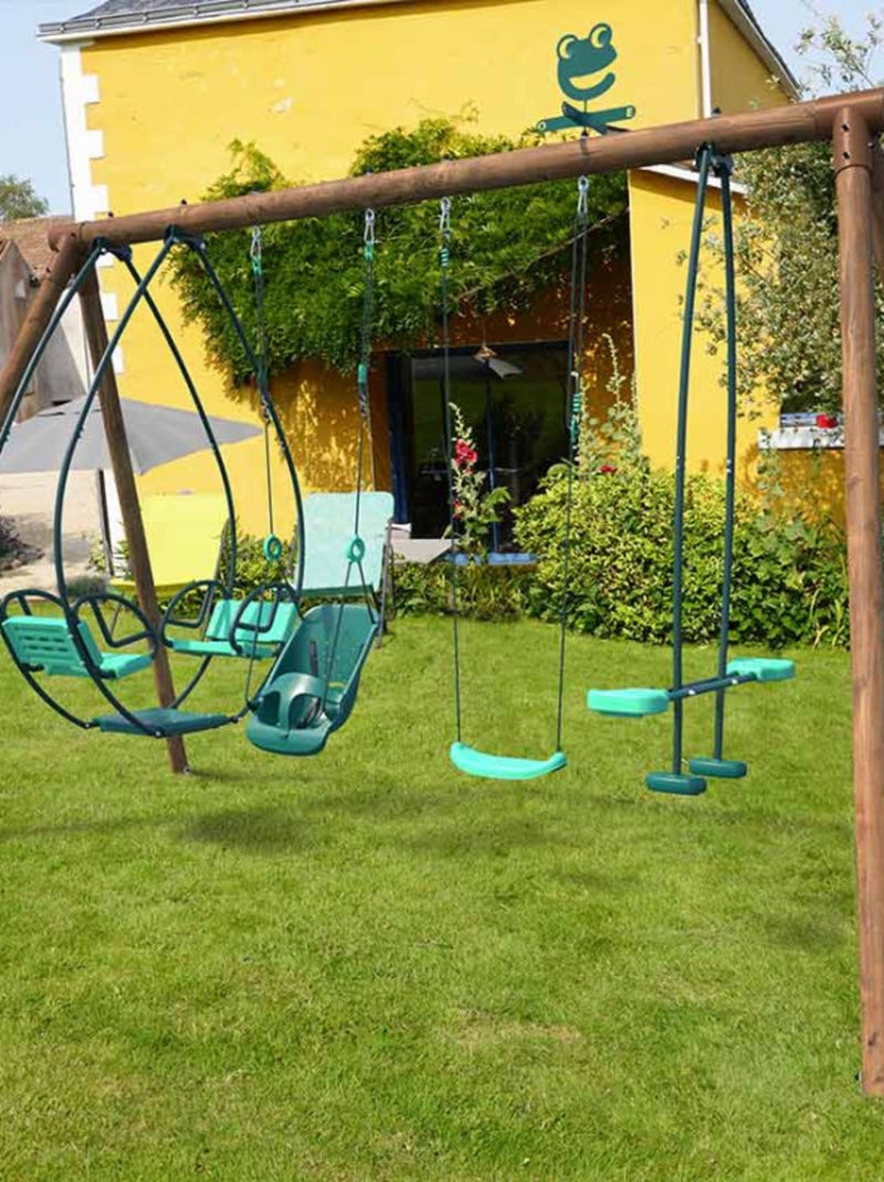 Portique en bois rond 4 agrès avec balançoire bébé et face à face SUZANNE Marron - Kiabi
