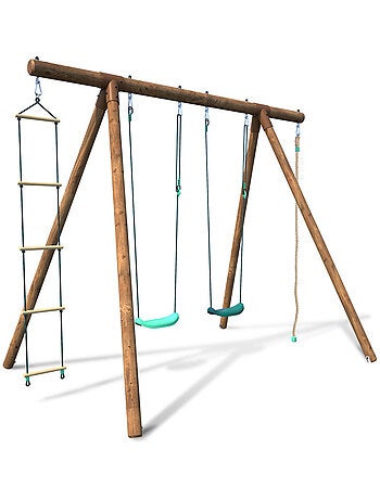 Portique en bois rond 4 agrès avec corde et échelle ERNEST