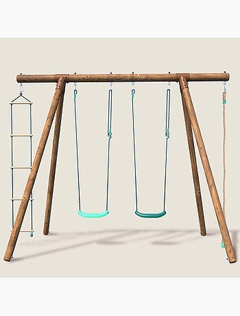 Portique en bois rond 4 agrès avec corde et échelle ERNEST