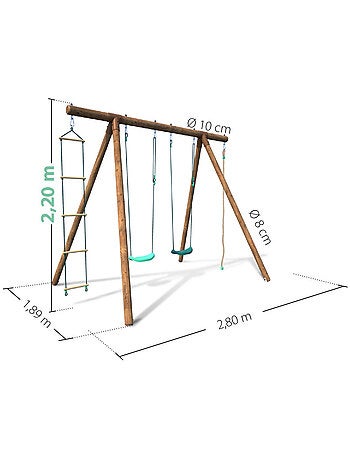Portique en bois rond 4 agrès avec corde et échelle ERNEST