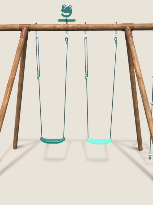 Portique en bois rond 4 agrès avec corde et échelle ERNEST - Kiabi