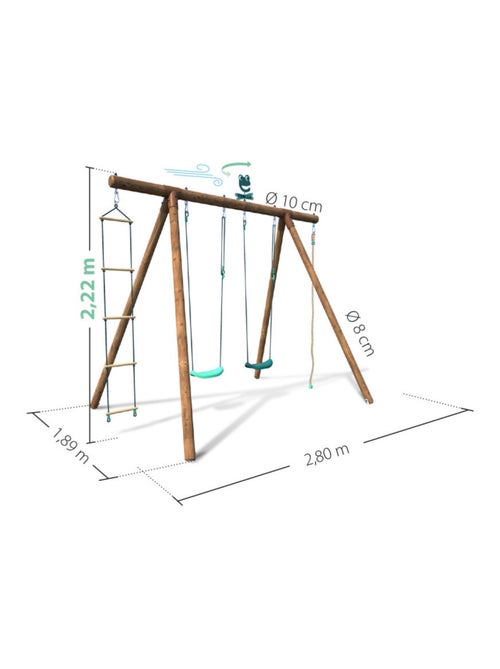 Portique en bois rond 4 agrès avec corde et échelle ERNEST - Kiabi