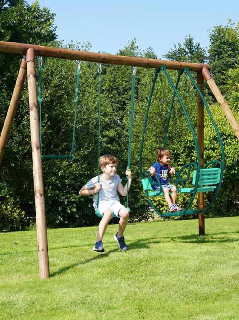 Portique en bois rond 4 agrès avec trapèze, échelle et face à face JULIETTE Marron - Kiabi