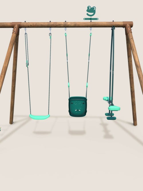 Portique en bois rond 4 agrès balançoire bébé, échelle et face à face SUZON - Kiabi