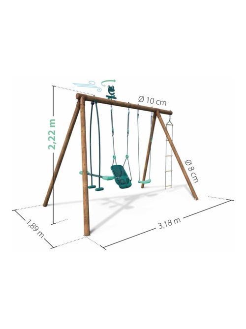 Portique en bois rond 4 agrès balançoire bébé, échelle et face à face SUZON - Kiabi