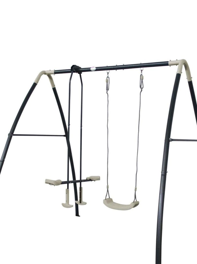 Plum Hélios Portique Double Balançoire Face-à-Face – Acier Galvanisé – Siège Ajustable – Jeu Extérieur Pour Enfants