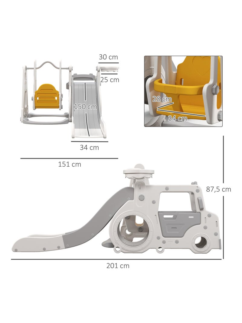 Portique enfant toboggan, balançoire, panier basket-ball, échelle, maisonnette, franchissement Gris - Kiabi