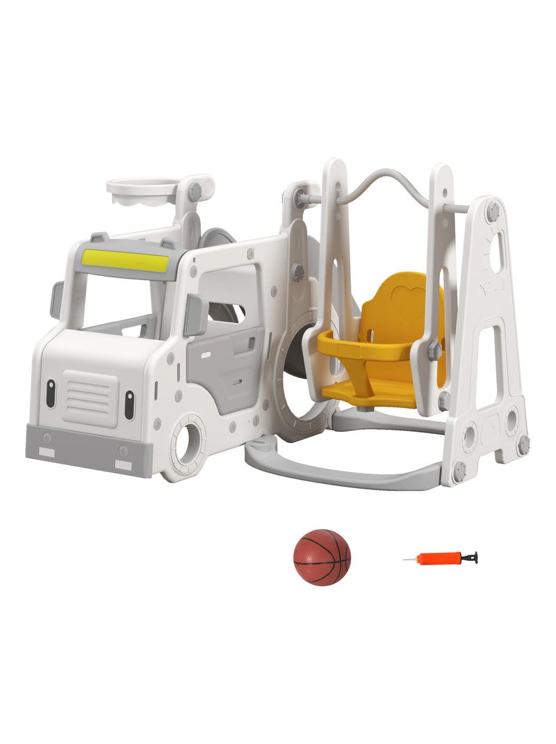 Portique enfant toboggan, balançoire, panier basket-ball, échelle, maisonnette, franchissement Gris - Kiabi
