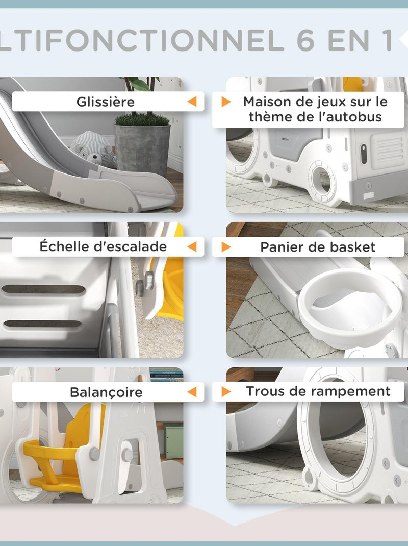 Portique enfant toboggan, balançoire, panier basket-ball, échelle, maisonnette, franchissement Gris - Kiabi