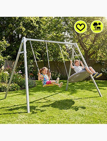 Portique Jardin 4-en-1 HyperMotion - Nid-de-Pie, Balançoire Bois & Hamac Oxford