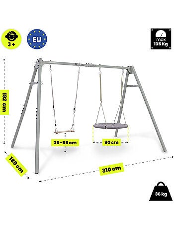Portique Jardin 4-en-1 HyperMotion - Nid-de-Pie, Balançoire Bois & Hamac Oxford